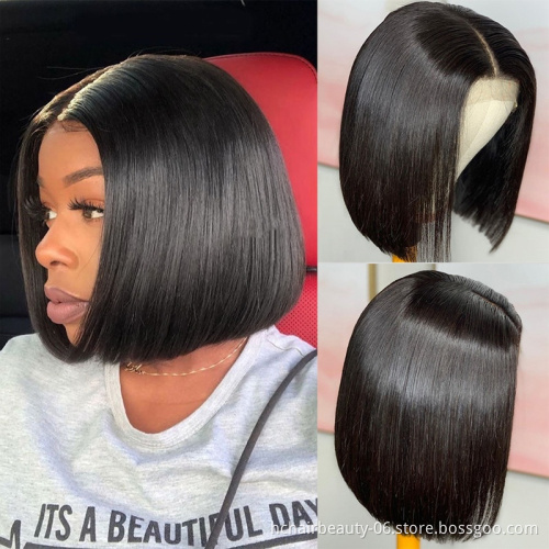 Factory Directly Provided Transparent Lace Short Curly Wig 100% Human Hair Straight Human Hair Virgin Bob Wigs